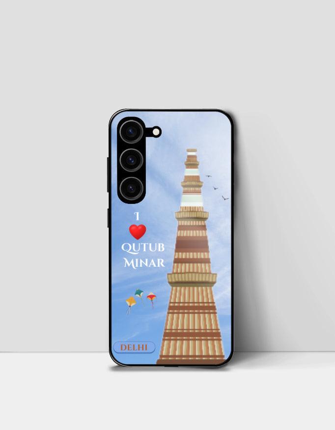 Glass Phone Case for Samsung Galaxy with Qutub Minar Design – Stylish & Durable