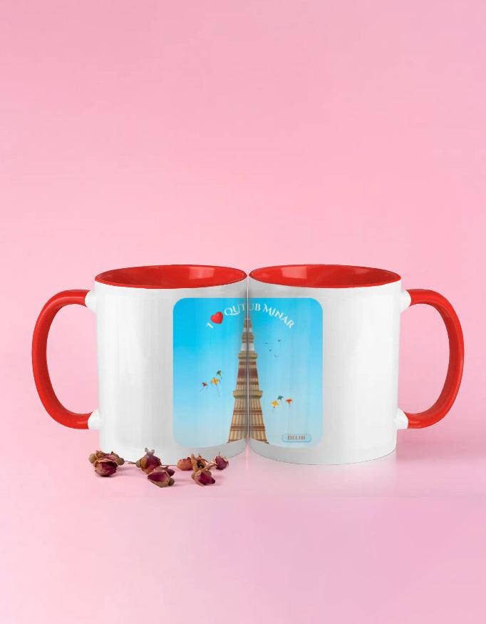 Coffee Mug Colored - Vibrant 11 oz Ceramic Mug with Qutub Minar Design