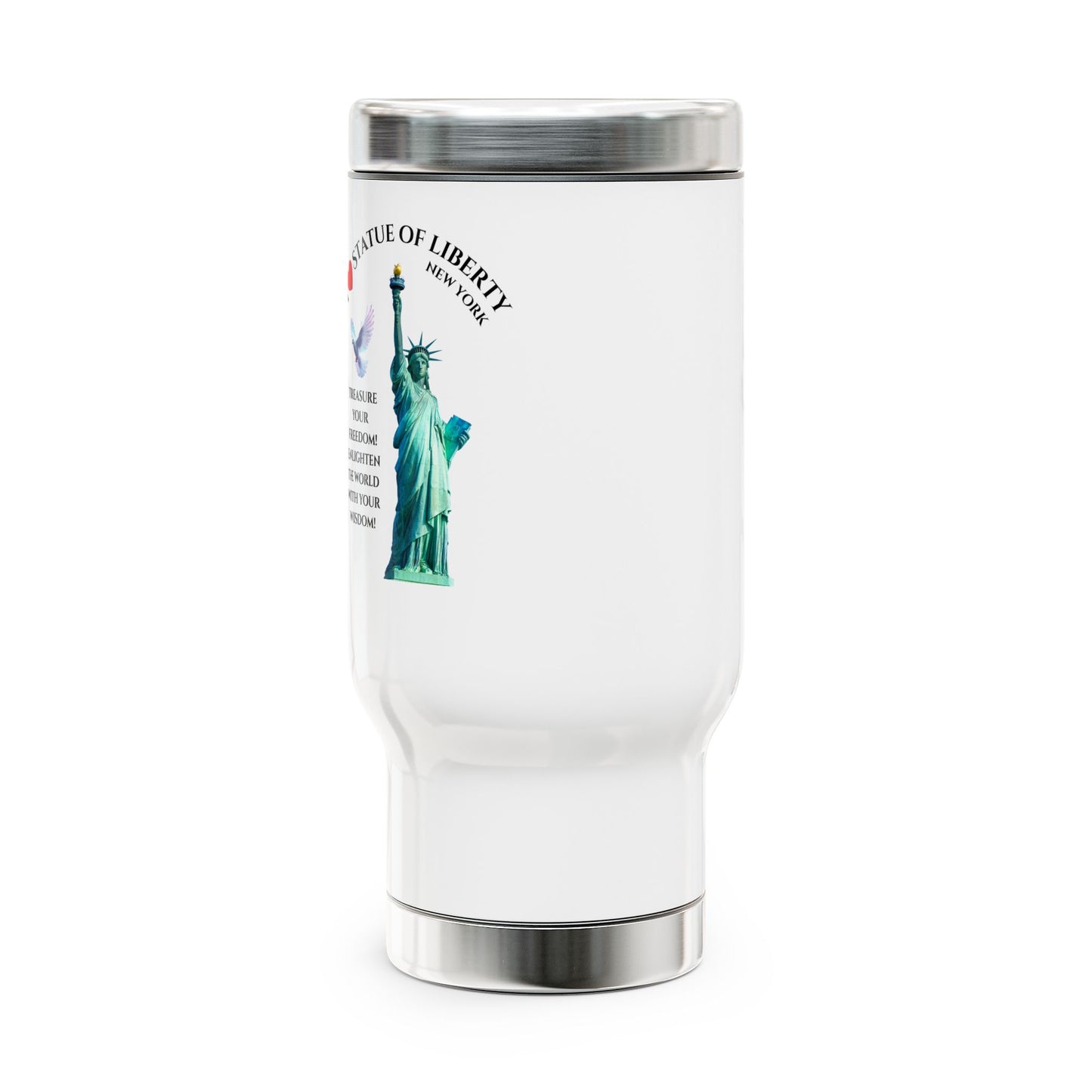 Statue of Liberty Travel Mug – 14oz Stainless Steel Coffee Tumbler with Handle