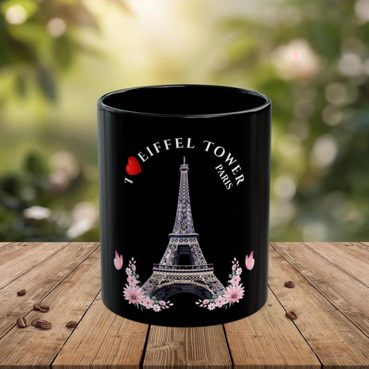 Eiffel Tower Black Mug - Gift for Travelers, Coffee Lovers, or Home Decor