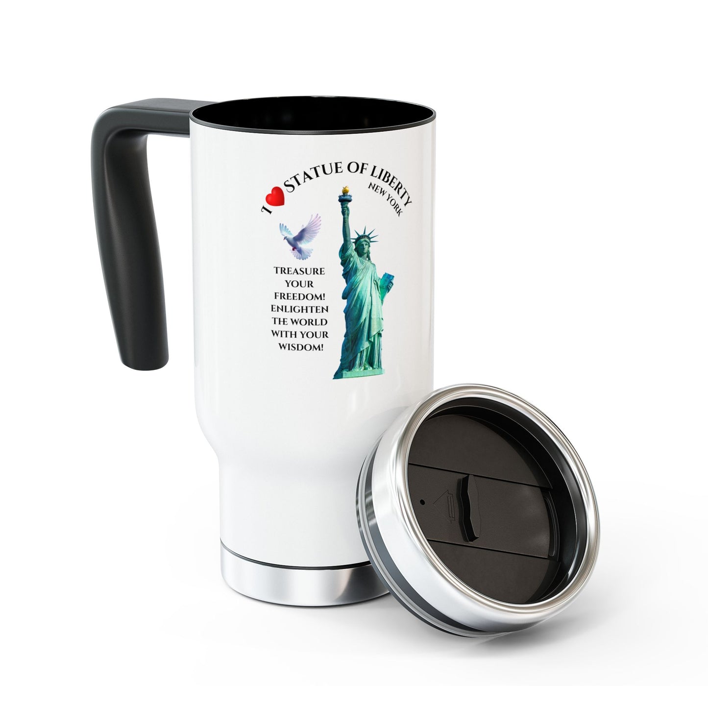 Statue of Liberty Travel Mug – 14oz Stainless Steel Coffee Tumbler with Handle