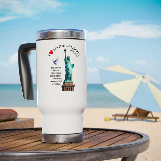 Statue of Liberty Travel Mug – 14oz Stainless Steel Coffee Tumbler with Handle