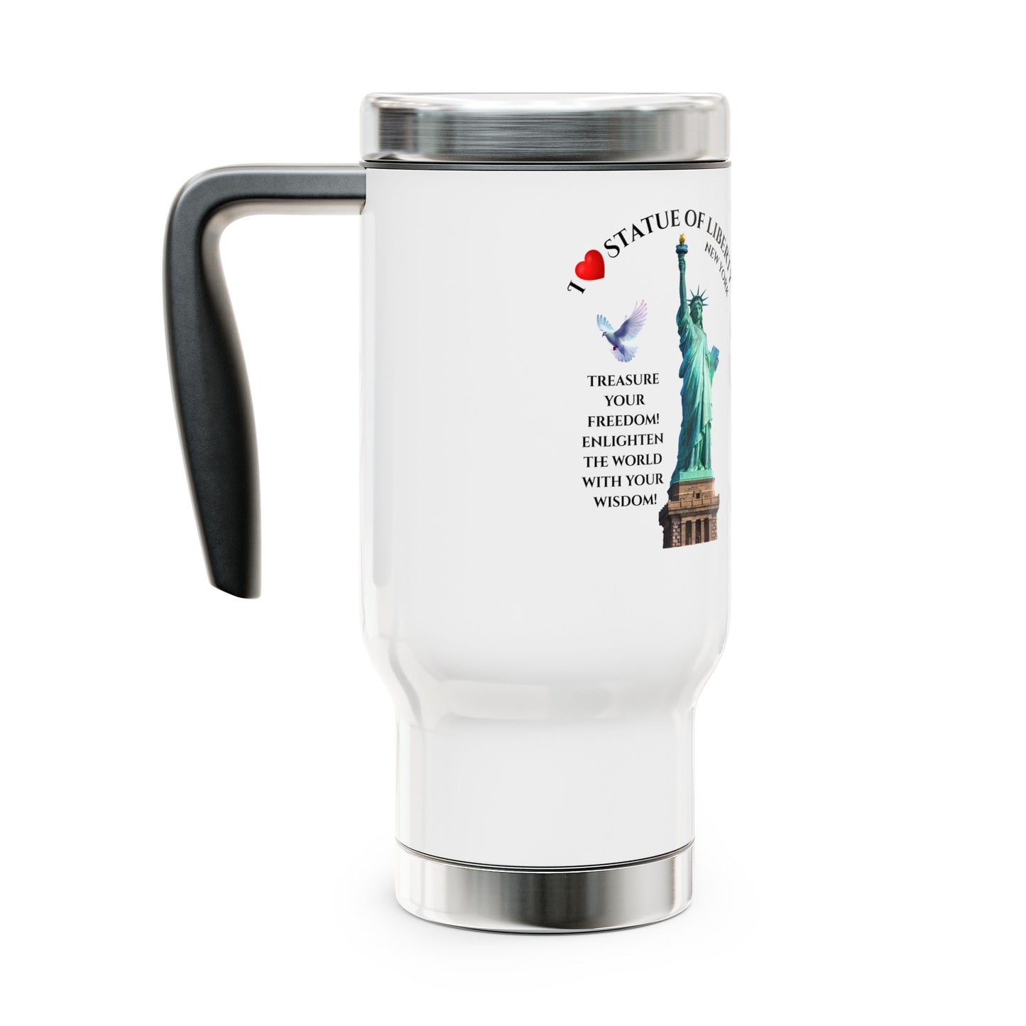 Statue of Liberty Travel Mug – 14oz Stainless Steel Coffee Tumbler with Handle