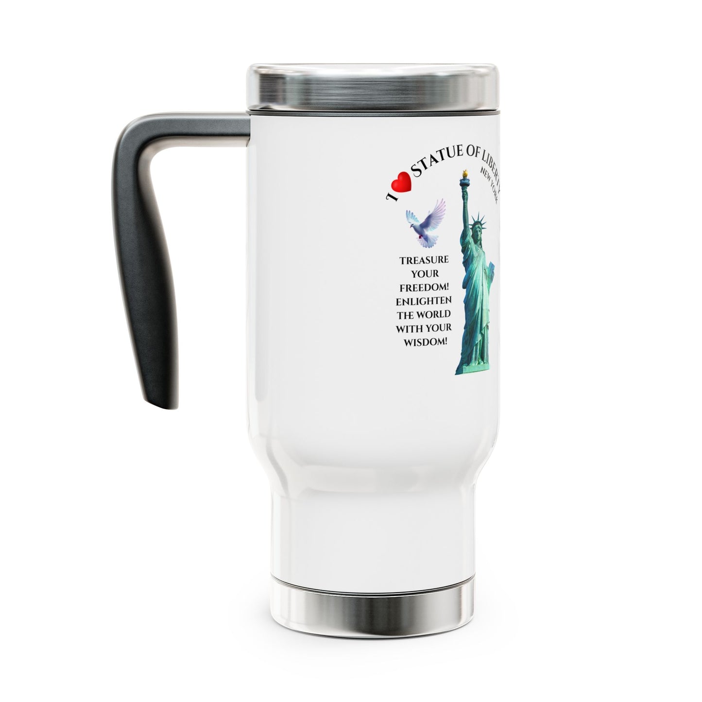 Statue of Liberty Travel Mug – 14oz Stainless Steel Coffee Tumbler with Handle