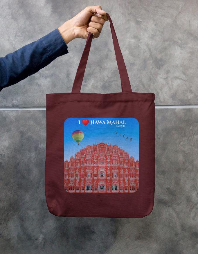 Zipper Tote Bag - Eco-Friendly Cotton Canvas with Hawa Mahal Design
