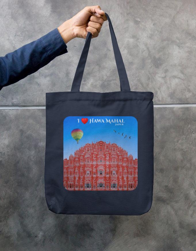 Zipper Tote Bag - Eco-Friendly Cotton Canvas with Hawa Mahal Design