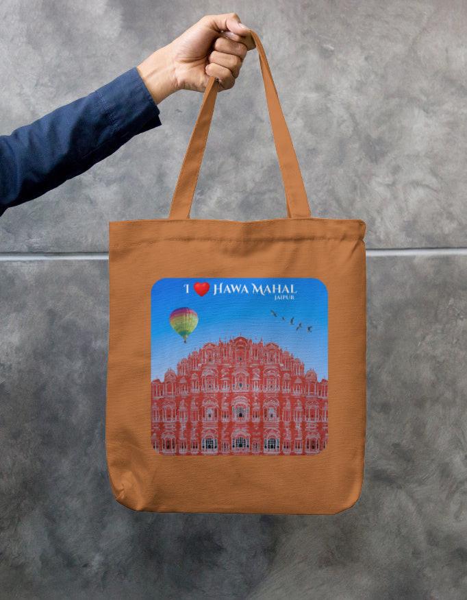 Zipper Tote Bag - Eco-Friendly Cotton Canvas with Hawa Mahal Design