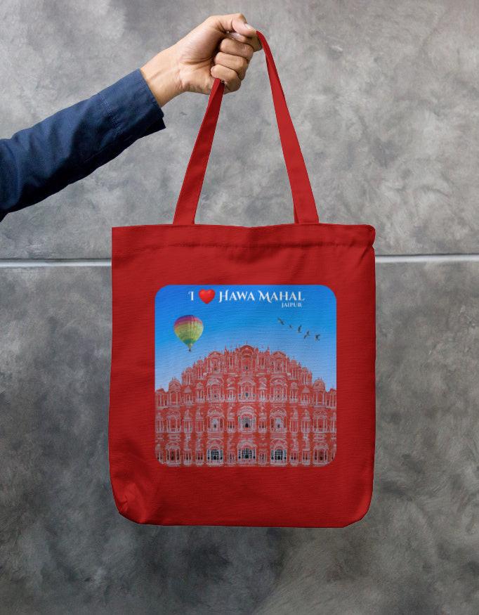 Zipper Tote Bag - Eco-Friendly Cotton Canvas with Hawa Mahal Design
