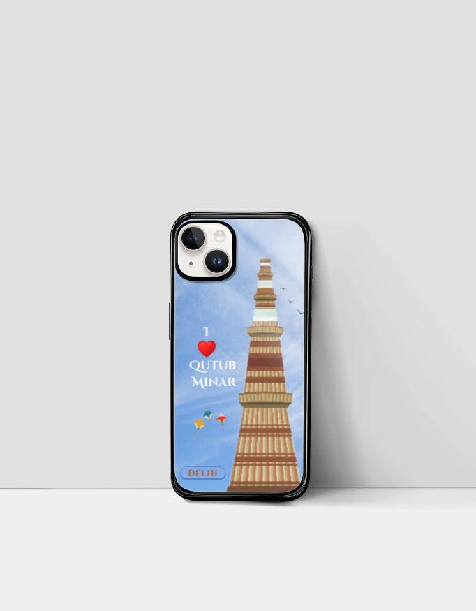 iPhone Glass Case: Protective & Sleek Design with Qutub Minar Artwork