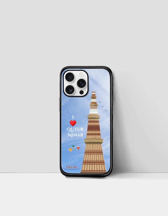 iPhone Glass Case: Protective & Sleek Design with Qutub Minar Artwork