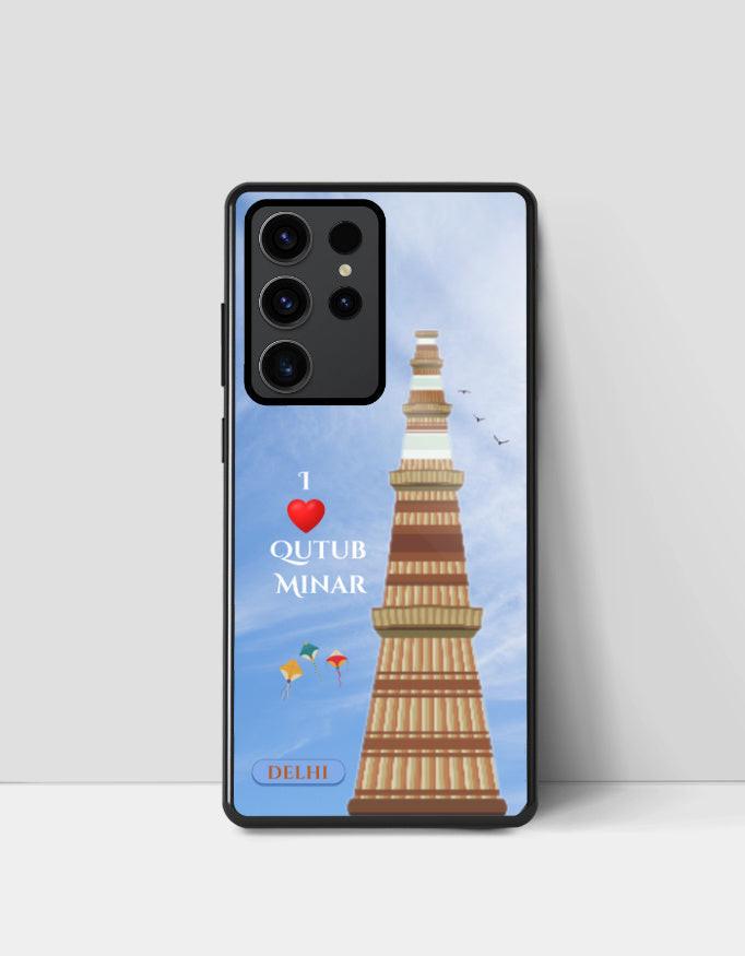 Glass Phone Case for Samsung Galaxy with Qutub Minar Design – Stylish & Durable