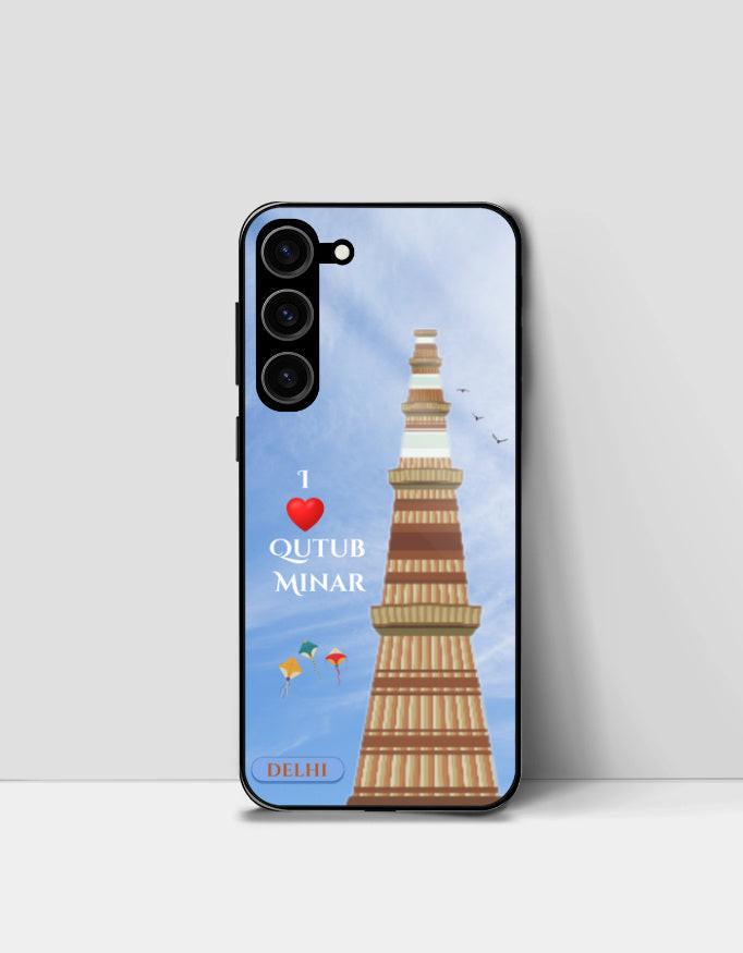 Glass Phone Case for Samsung Galaxy with Qutub Minar Design – Stylish & Durable
