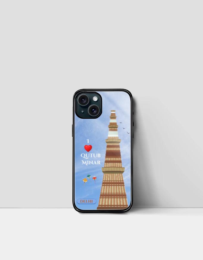 iPhone Glass Case: Protective & Sleek Design with Qutub Minar Artwork