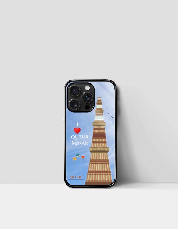 iPhone Glass Case: Protective & Sleek Design with Qutub Minar Artwork