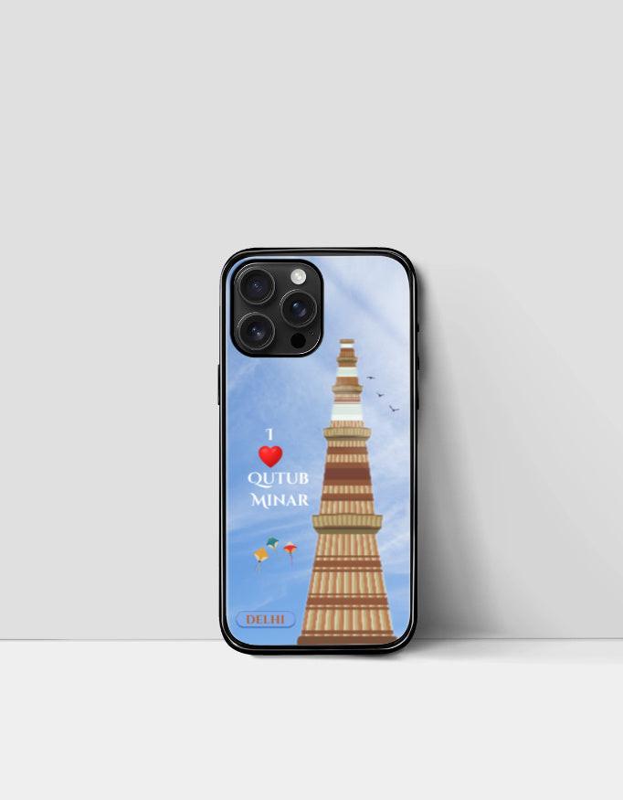 iPhone Glass Case: Protective & Sleek Design with Qutub Minar Artwork