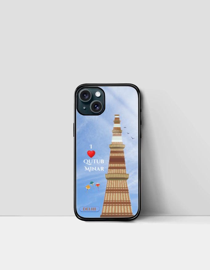 iPhone Glass Case: Protective & Sleek Design with Qutub Minar Artwork