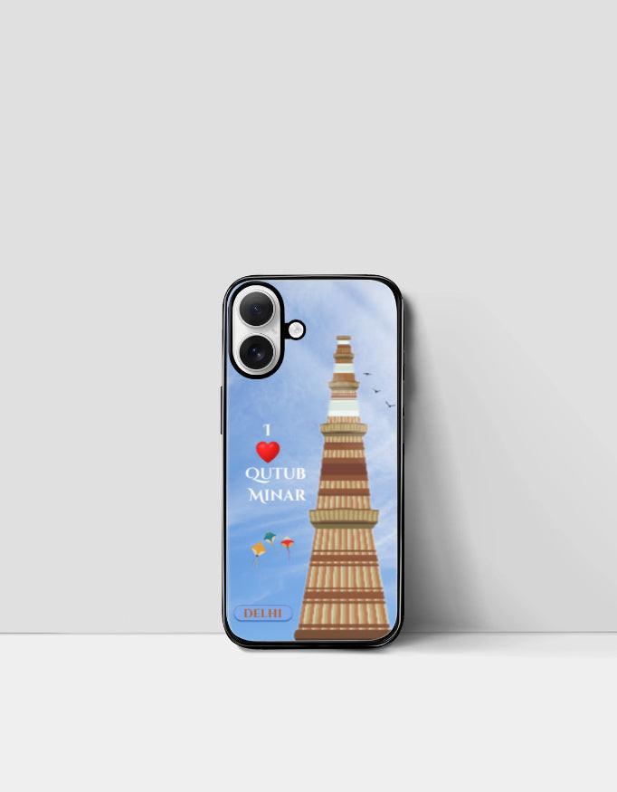 iPhone Glass Case: Protective & Sleek Design with Qutub Minar Artwork