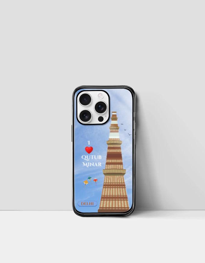 iPhone Glass Case: Protective & Sleek Design with Qutub Minar Artwork