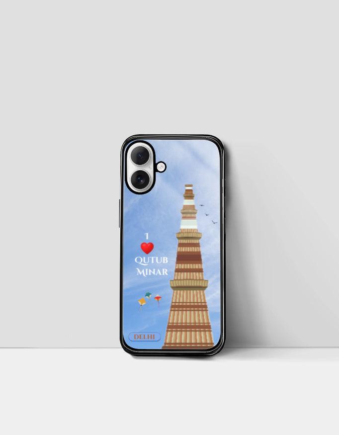iPhone Glass Case: Protective & Sleek Design with Qutub Minar Artwork