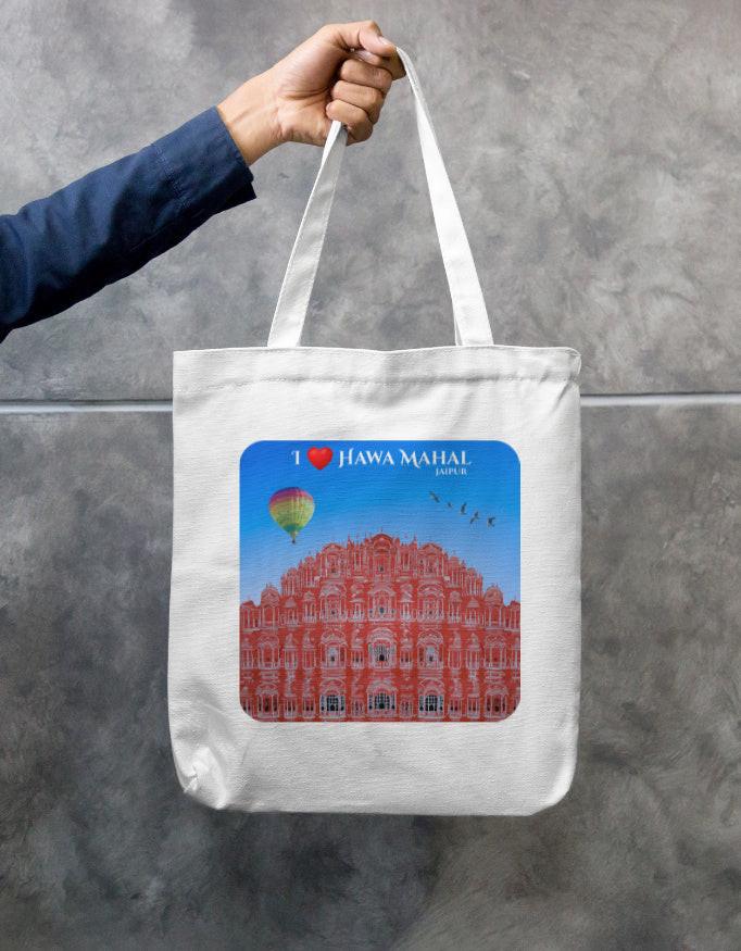 Zipper Tote Bag - Durable Cotton Canvas with Hawa Mahal Design