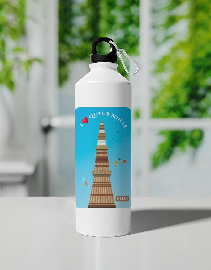 750 ml Aluminum Sipper Bottle - Lightweight, Stylish Qutub Minar Print