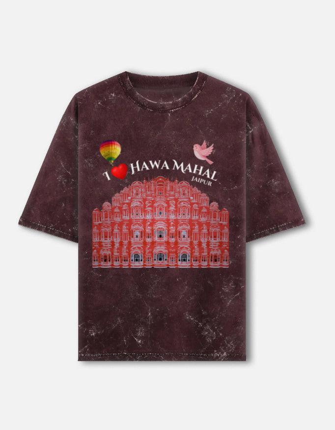 Acid Washed Unisex Oversized Tee - Comfortable & unique Hawa Mahal Design