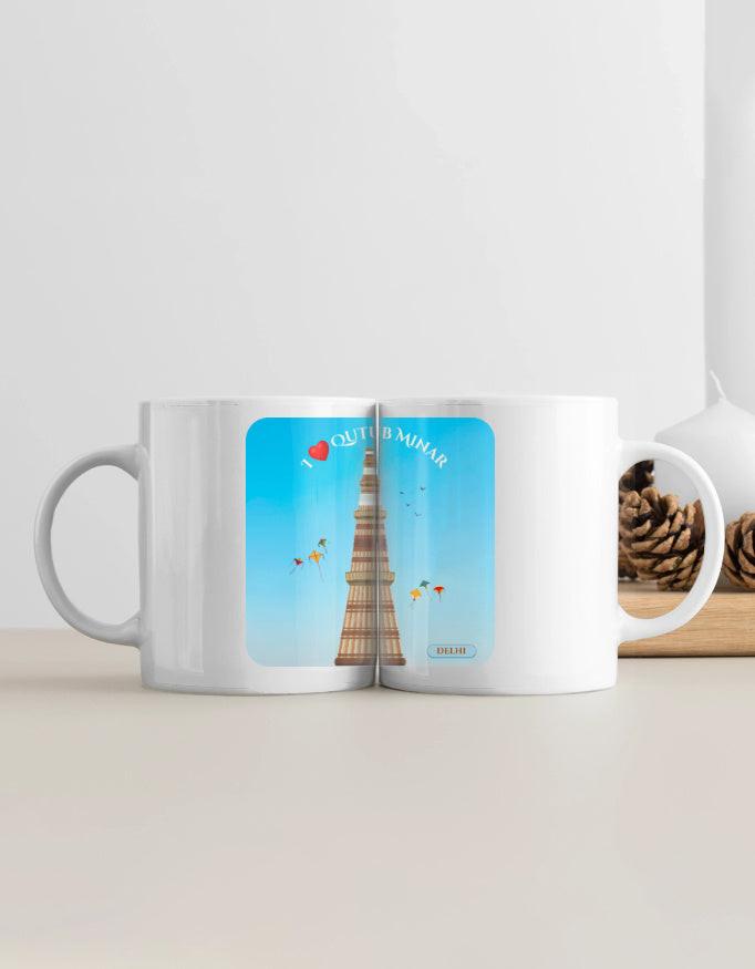 White Coffee Mug - Qutub Minar Design Mug for Daily Use & Gifts