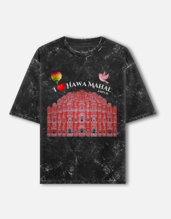 Acid Washed Unisex Oversized Tee - Comfortable & unique Hawa Mahal Design