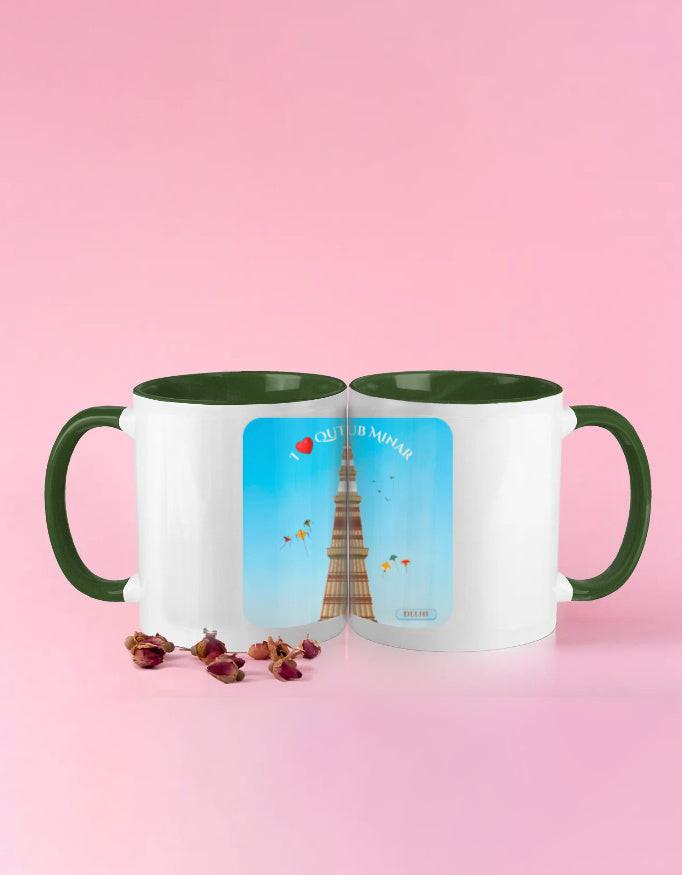 Coffee Mug Colored - Vibrant 11 oz Ceramic Mug with Qutub Minar Design