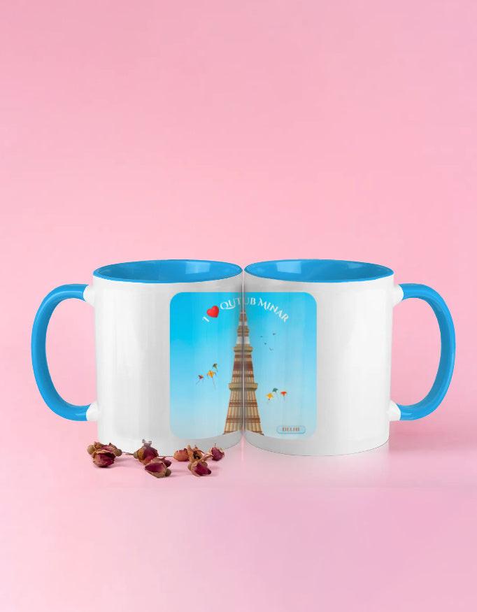 Coffee Mug Colored - Vibrant 11 oz Ceramic Mug with Qutub Minar Design
