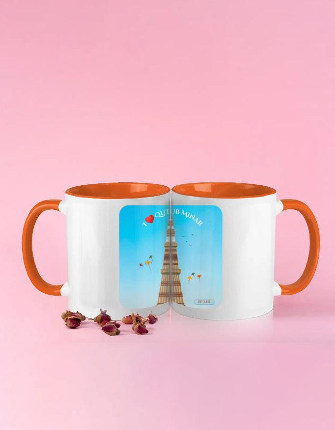 Coffee Mug Colored - Vibrant 11 oz Ceramic Mug with Qutub Minar Design