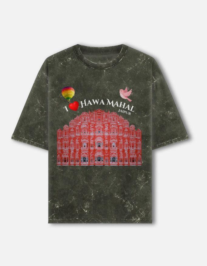 Acid Washed Unisex Oversized Tee - Comfortable & unique Hawa Mahal Design
