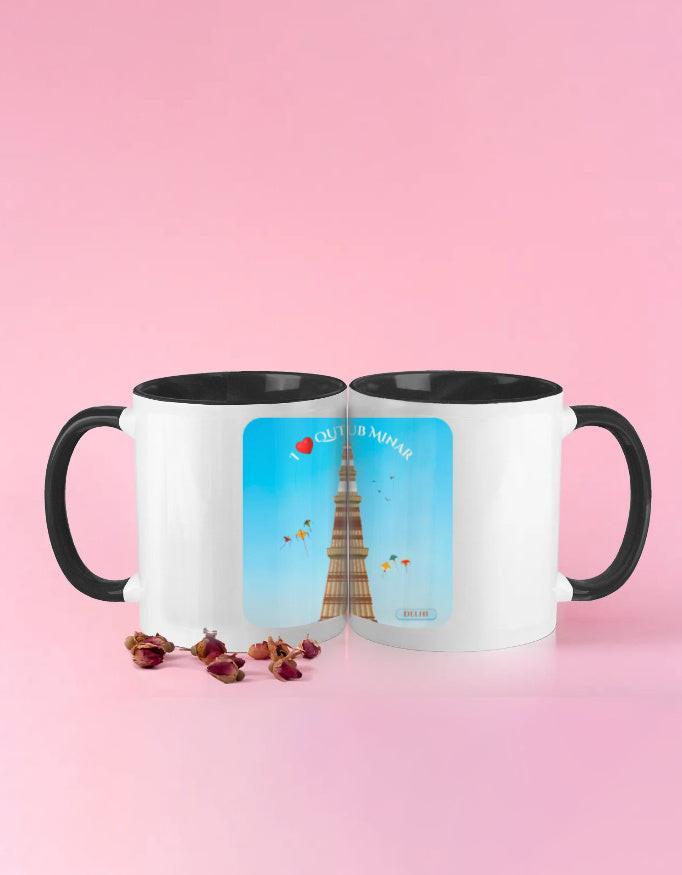 Coffee Mug Colored - Vibrant 11 oz Ceramic Mug with Qutub Minar Design