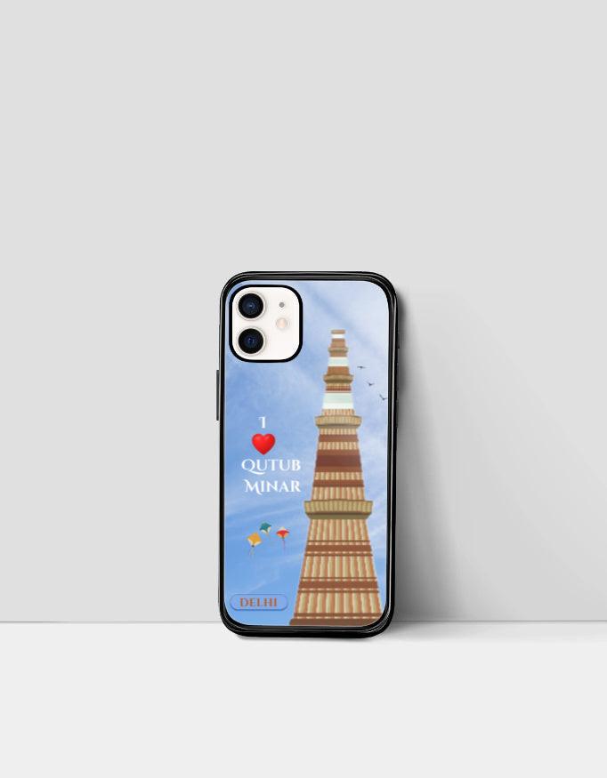 iPhone Glass Case: Protective & Sleek Design with Qutub Minar Artwork