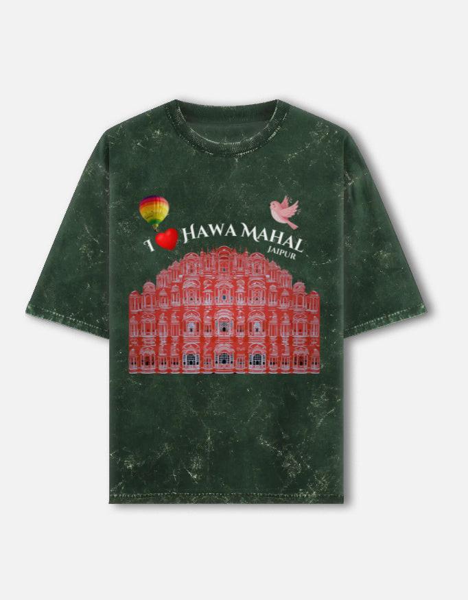 Acid Washed Unisex Oversized Tee - Comfortable & unique Hawa Mahal Design