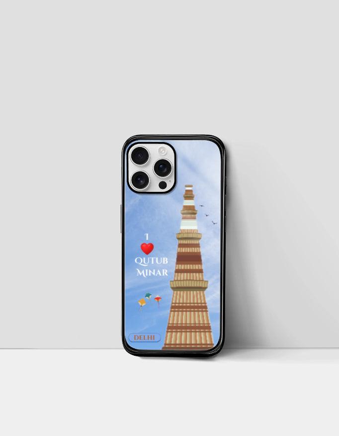 iPhone Glass Case: Protective & Sleek Design with Qutub Minar Artwork