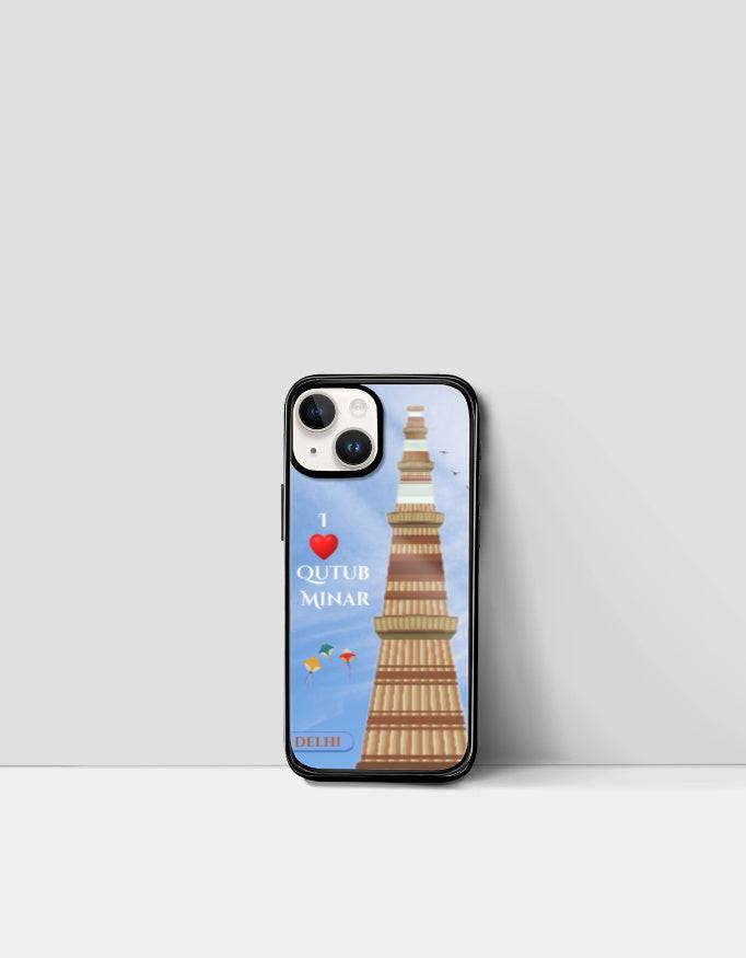 iPhone Glass Case: Protective & Sleek Design with Qutub Minar Artwork