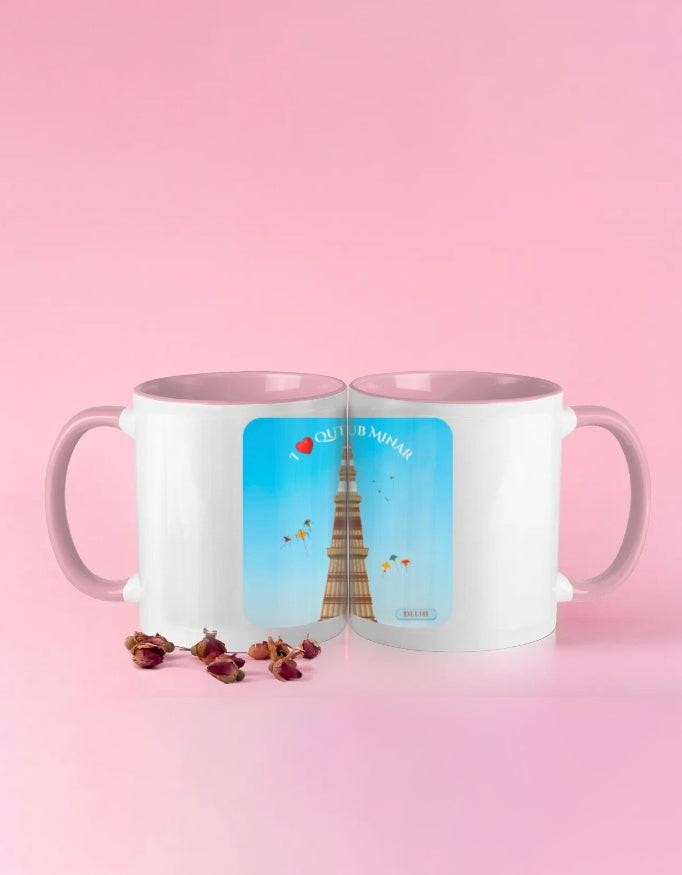 Coffee Mug Colored - Vibrant 11 oz Ceramic Mug with Qutub Minar Design